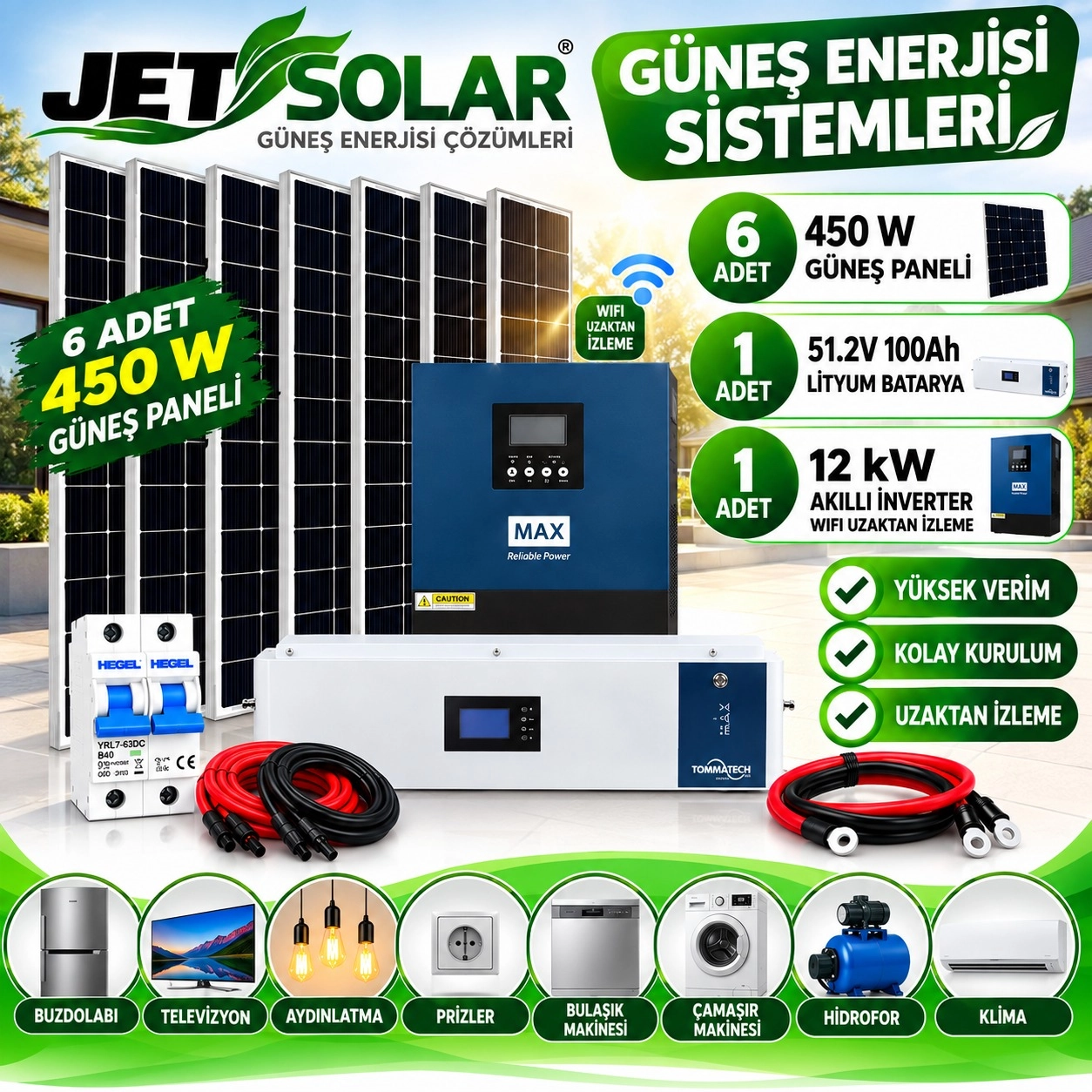 12 kW MAX + TommaTech Lityum Bataryalı Güneş Enerjisi Seti