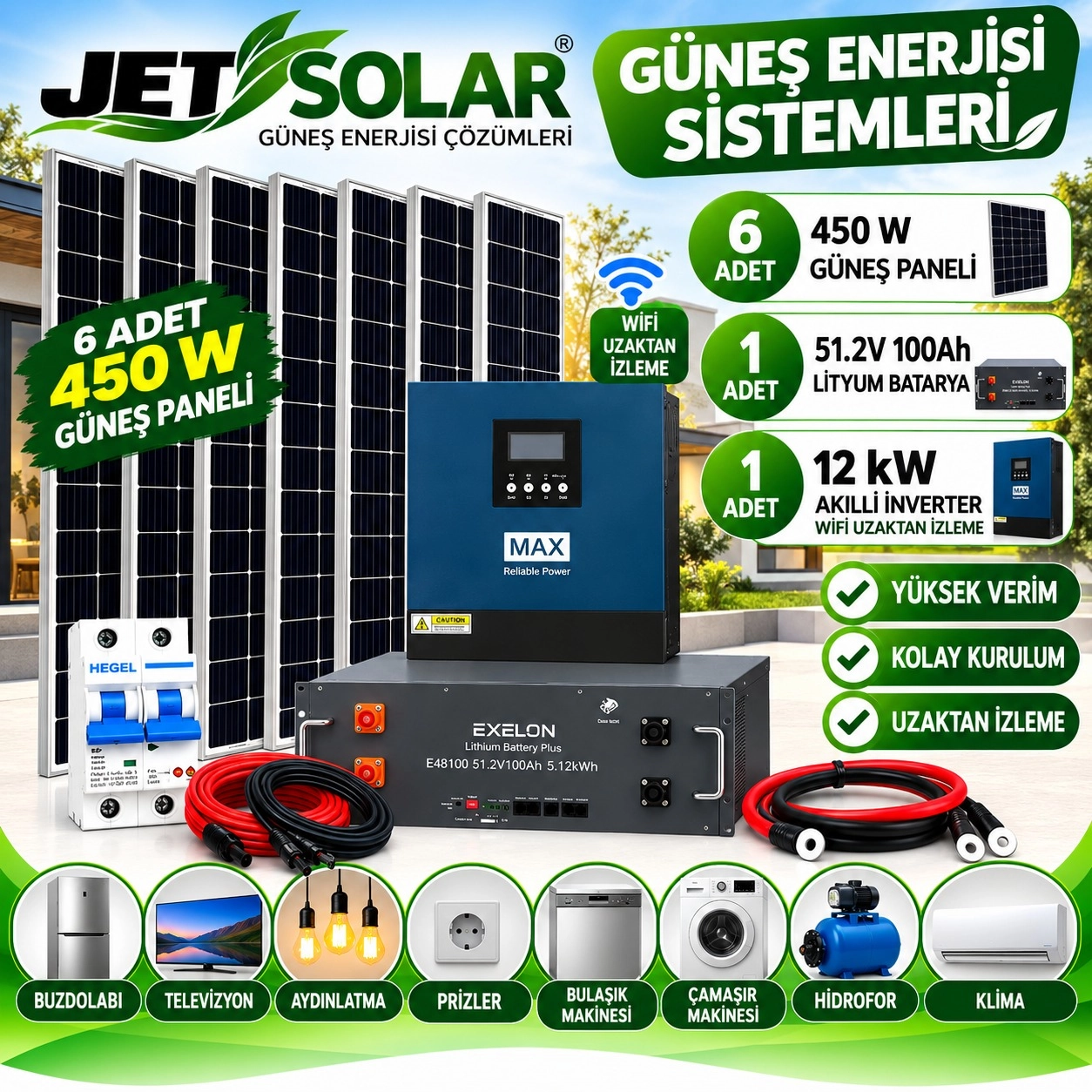 12 kW MAX + Exelon Lityum Bataryalı Güneş Enerjisi Seti