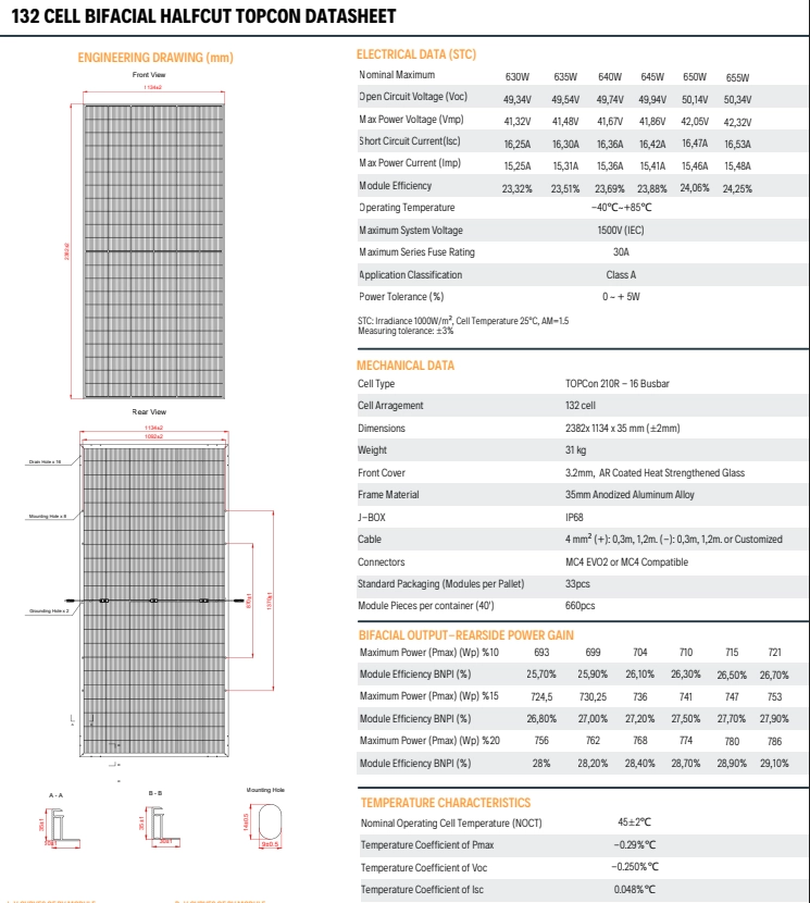 Lexron 750 Watt Half Cut TopCon Bifacial 132 Cell 16Bb Güneş Paneli