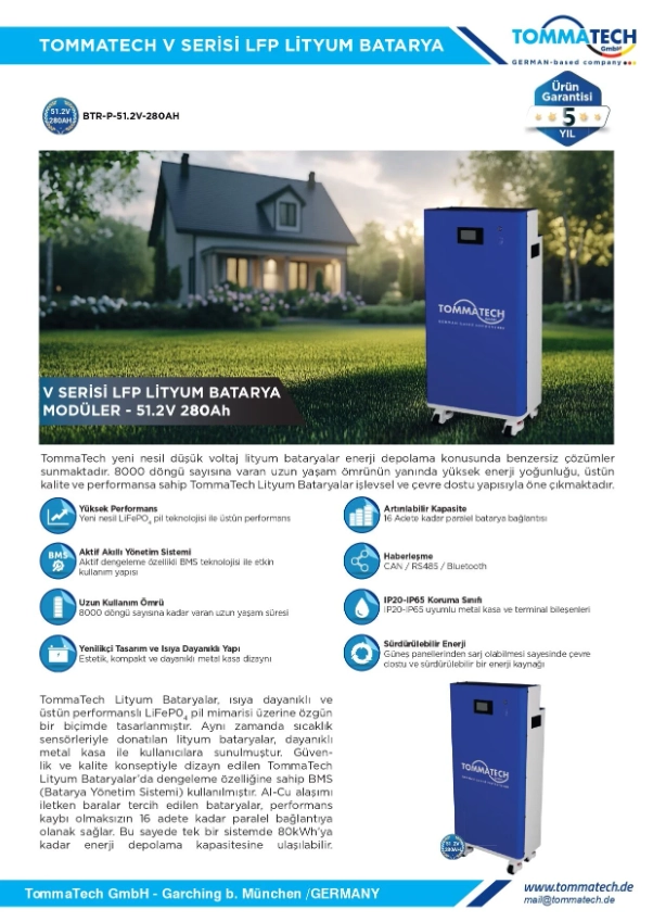 Tommatech 280 Amper 51.2 Volt LFP Lityum Batarya