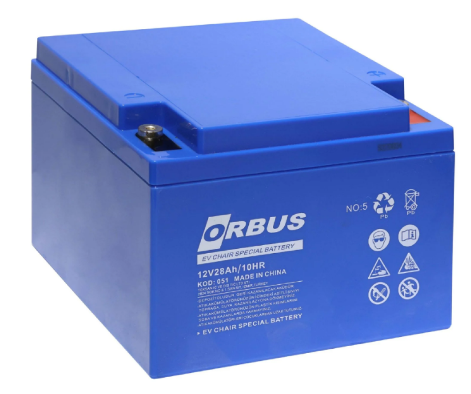 Orbus 28 Amper 12 Volt Engelli Araç Aküsü (Yatay)