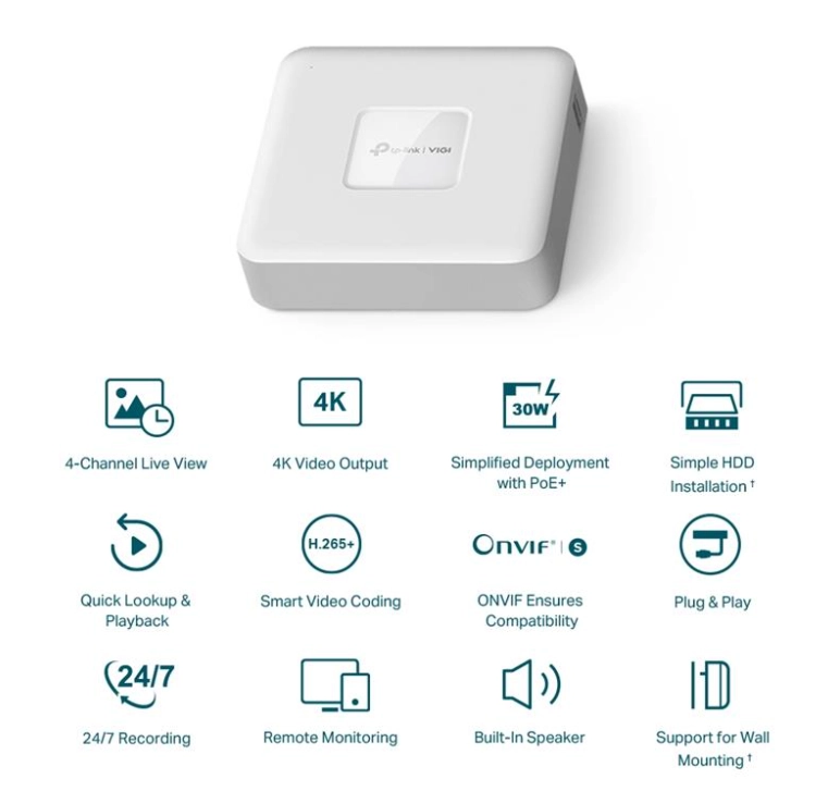 Tp-link Vigi Nvr1104h-4p V1.0 4 Kanal Poe 1 Sata H265+ Onvif Nvr Kayit Ci̇hazi