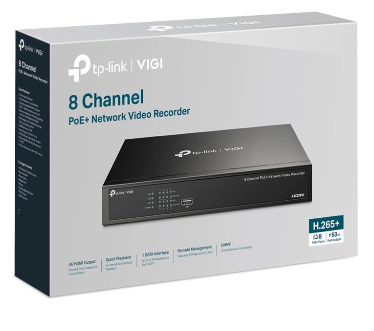 Tp-link Vigi Nvr1008h-8p 8 Kanal Poe 1 Sata H265+ Onvif Nvr Kayit Ci̇hazi