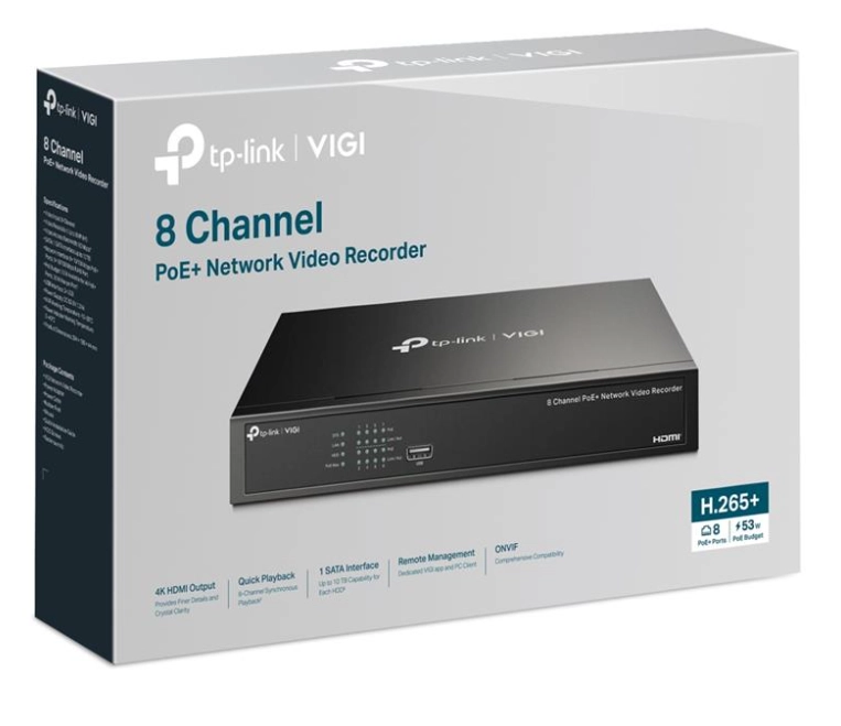 Tp-link Vigi Nvr1008h-8mp V1.2 8 Kanal Poe 1 Sata H265+ Onvif Nvr Kayit Ci̇hazi
