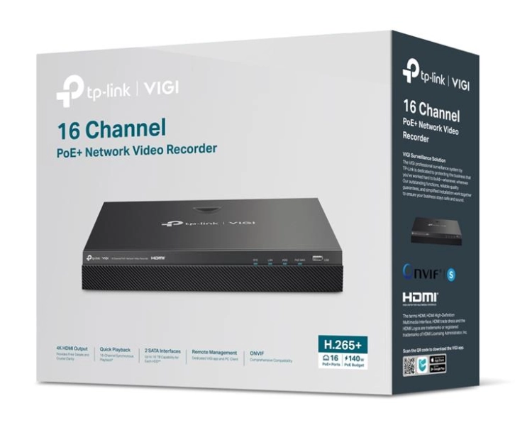 Tp-link Vigi Nvr2016h-16mp 16 Kanal 140w Poe 4k 2 Sata H265+ Onvif Nvr Kayit Ci̇hazi