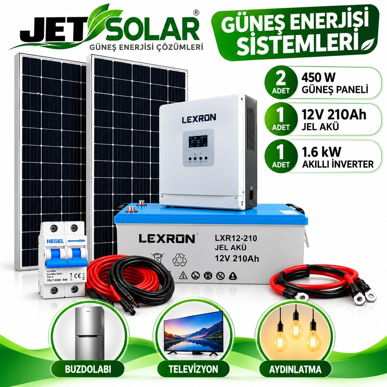 1.6 kW Jel Akülü Güneş Enerjisi Seti Ekonomik