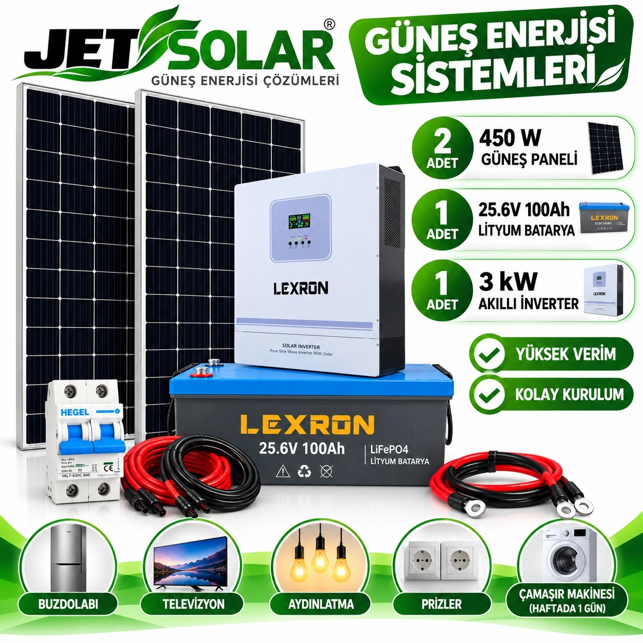 3 kW Lityum Akülü Güneş Enerjisi Seti