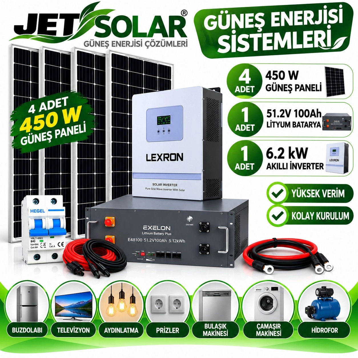6.2 kW Exelon Lityum Bataryalı Güneş Enerjisi Seti