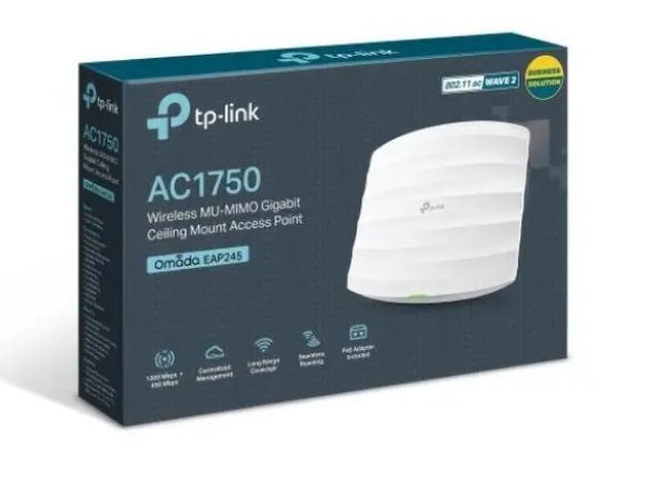 TP-LINK OMADA EAP245 AC1750 DUAL BANT WIFI5 2XGBIT RJ45 450Mbps/2.4Ghz Tavan Tipi Accest Poınt (Adaptörlü)