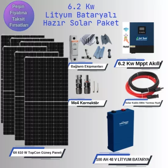 6.2 kW Lityum Bataryalı Hazır Solar Paket Kolay Kurulum(ORTA PAKET)