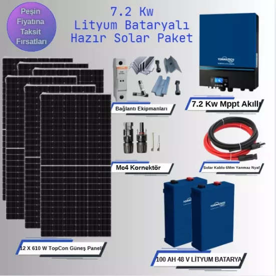 7.2 kW Lityum Bataryalı Hazır Solar Paket Kolay Kurulum (Maksimum)